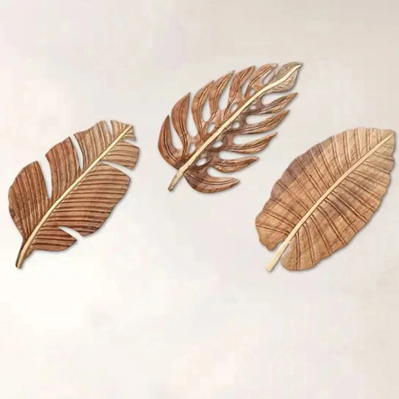 Willow Leaf Wooden Wall Art Set – Boho Sculptural Decor (3pc)