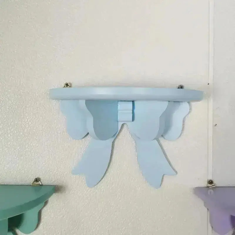 Ribbon Bow Wooden Wall Shelf for Kids’ Room – Pastel Decorative Display & Storage