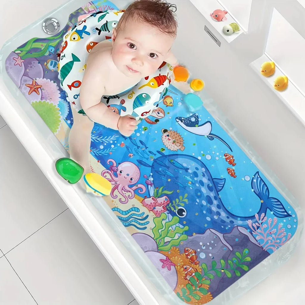 Extra-Long Non-Slip Bath Mat for Kids & Toddlers — 40x100cm, Suction Cups