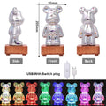 Aurora Bear 3D Glass Night Light with USB, Colorful LED Table Lamp