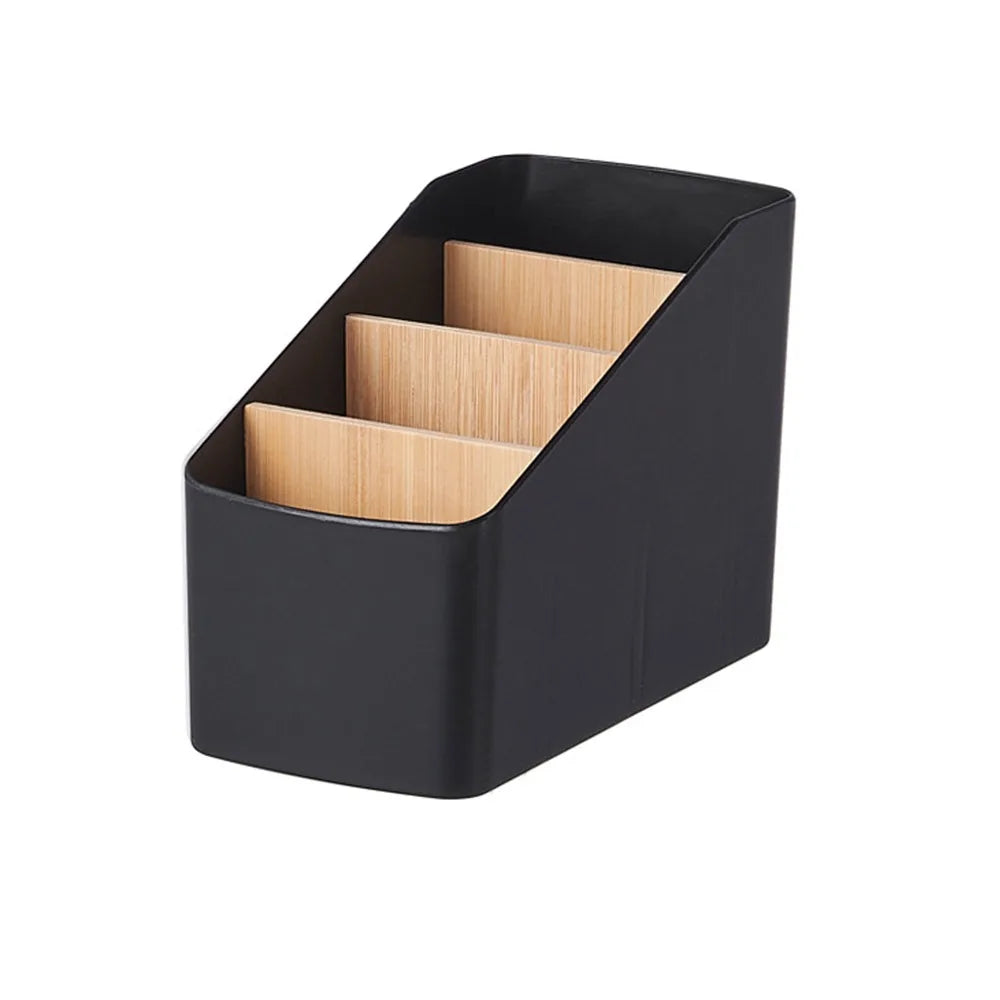 Tiered Remote and Desk Organizer with Wood Dividers