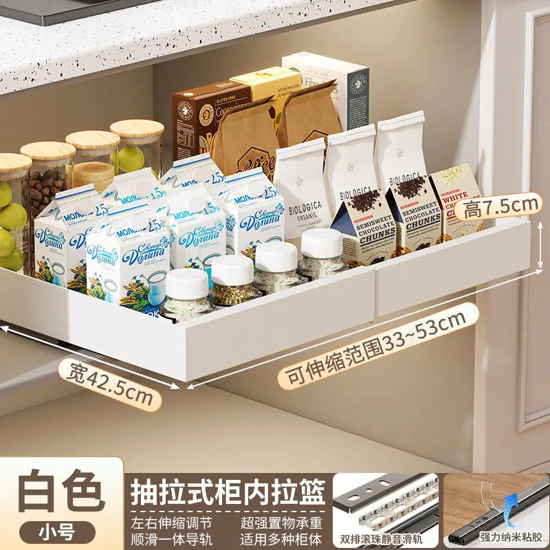 Expandable Pull-Out Cabinet Organizer Rack for Kitchen and Pantry Storage