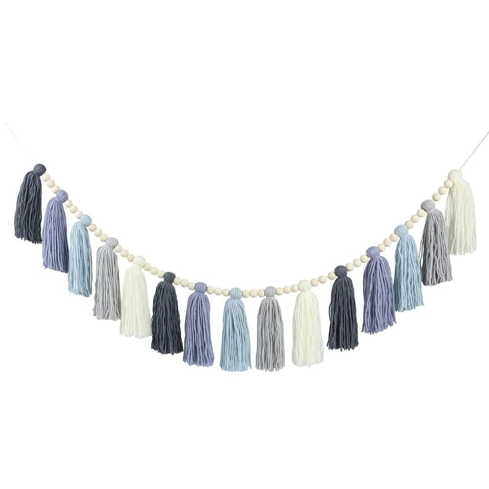 Willow Beaded Boho Tassel Garland – Soft Textile Wall Hanging