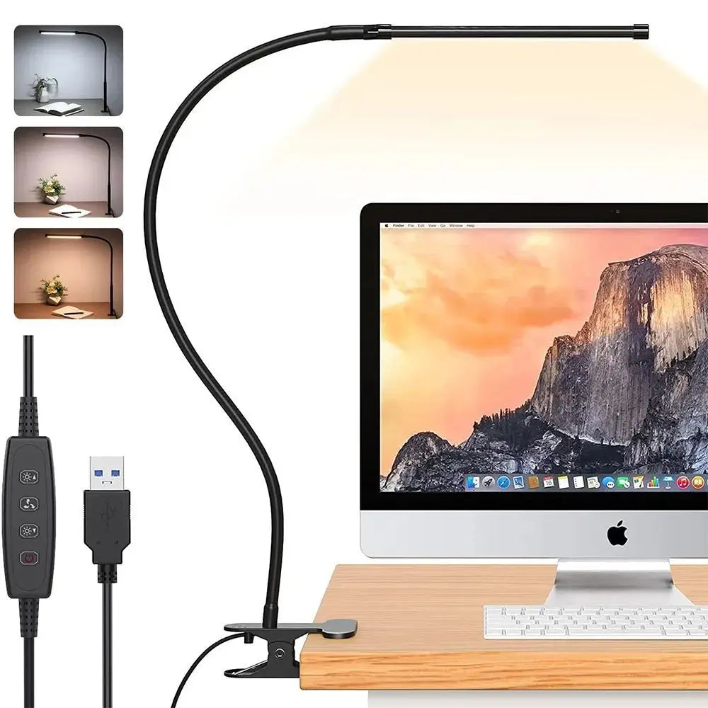 Dimmable LED Clip-On Desk Lamp with Flexible Gooseneck for Reading & Home Office