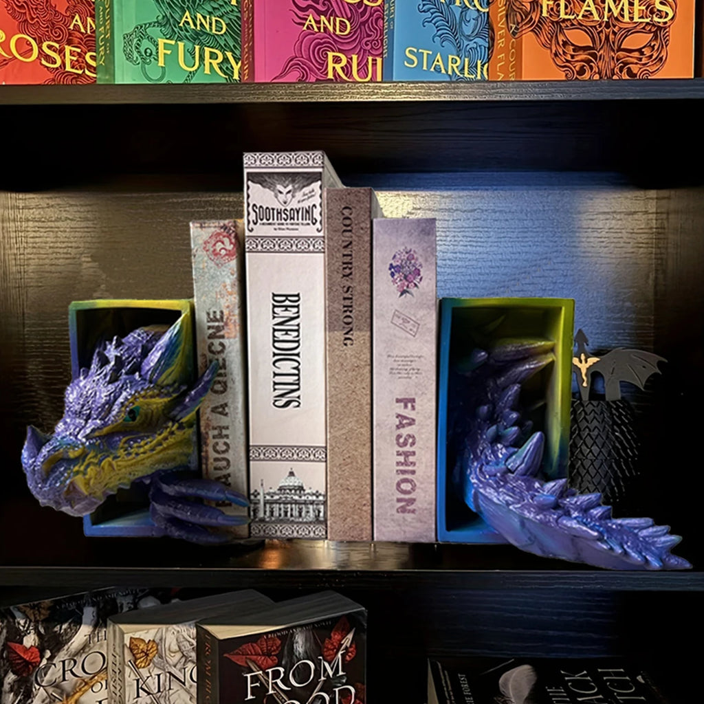 Drake Resin Dragon Bookends, Set of 2 – Decorative Fantasy Shelf Accents