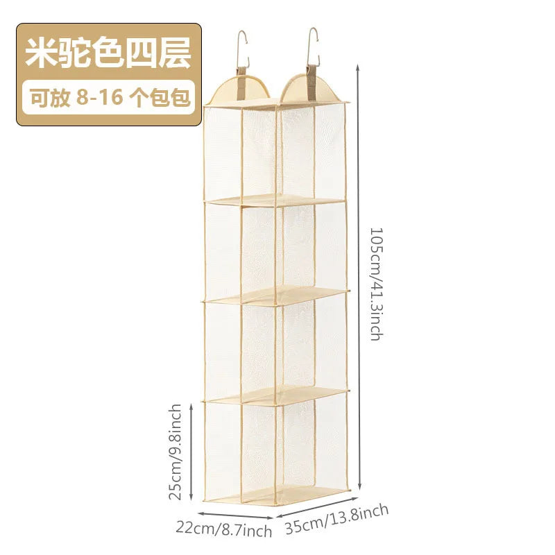 Hanging Purse and Handbag Organizer for Closet – 2 or 4 Layer Beige Non-Woven Bag Holder