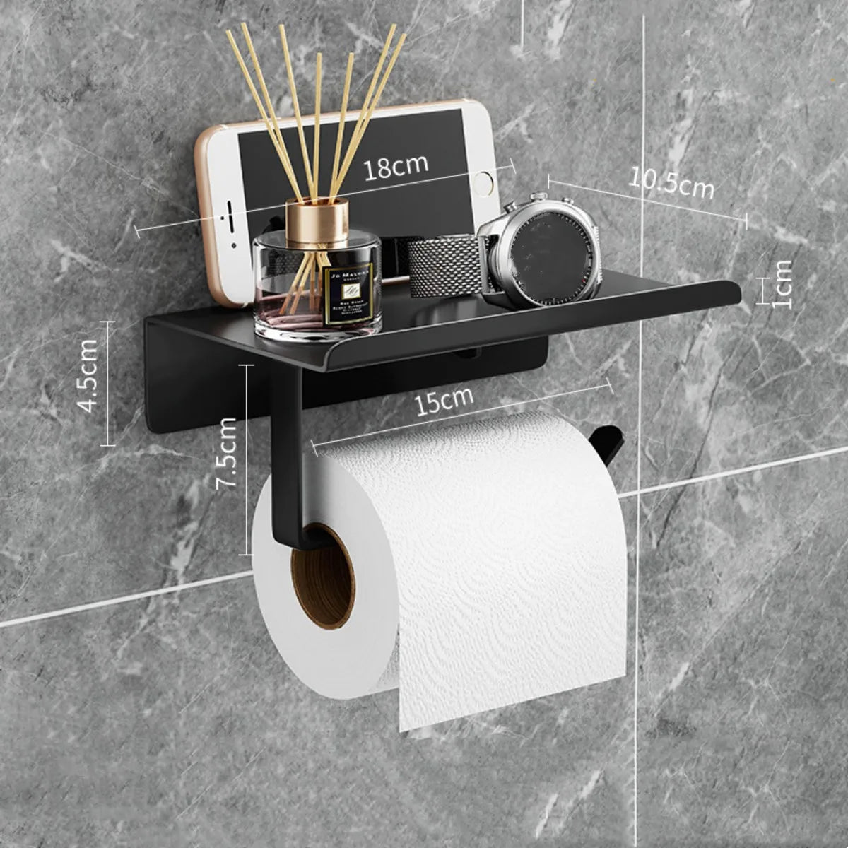 Wall-Mounted Stainless Steel Toilet Paper Holder with Shelf for Bathroom Organization