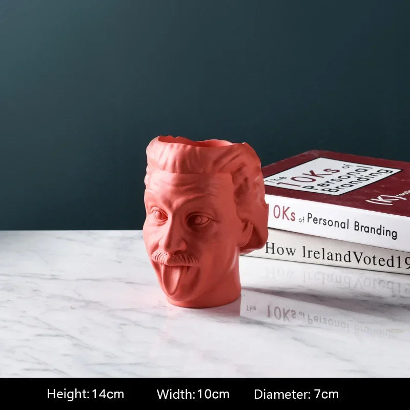 Arden Sculptural Head Vase in Bold Colors – Resin Desktop Flowerpot for Living Room or Office