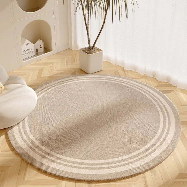 Harlow Minimalist Round Cream Rug with Black Line Pattern