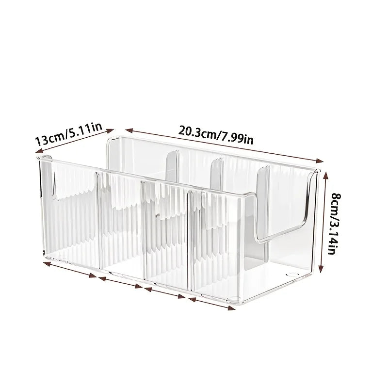 Clear Ribbed Kitchen Pantry Organizer Bin with Adjustable Dividers