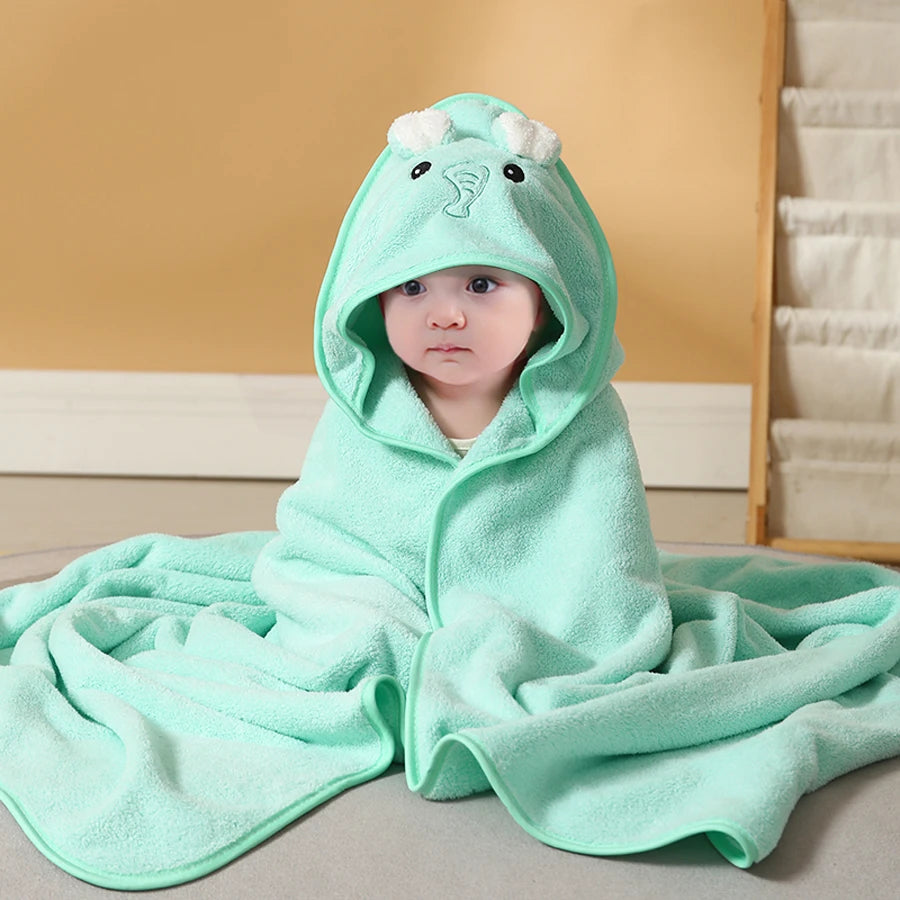 Cartoon Animal Hooded Baby Towel in Soft Coral Fleece