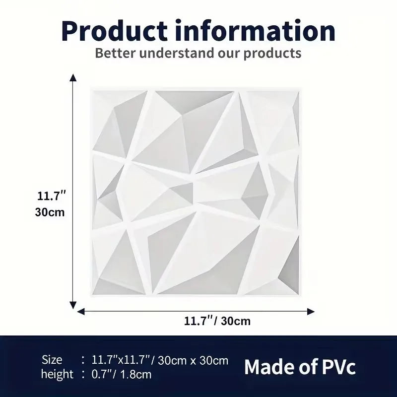 Sizing diagram of 3D geometric wall panel showing 30x30cm dimensions