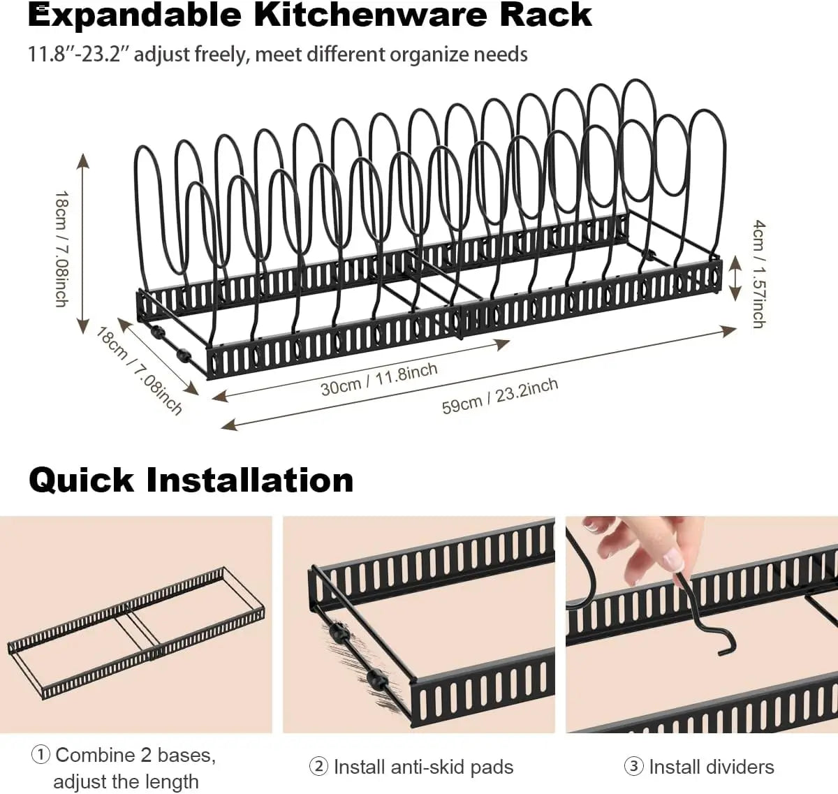 Expandable Pot and Pan Organizer Rack with Adjustable Dividers