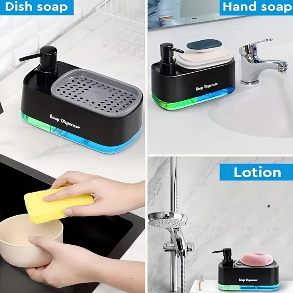 3-in-1 Kitchen Sink Soap Dispenser with Dual Compartments and Sponge Holder – Black or White
