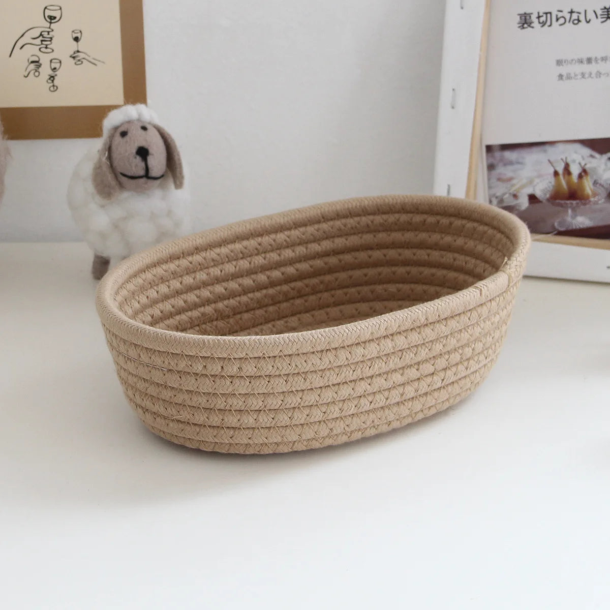 Cotton Rope Oval Storage Baskets for Desk, Dresser & Kids Room Organization
