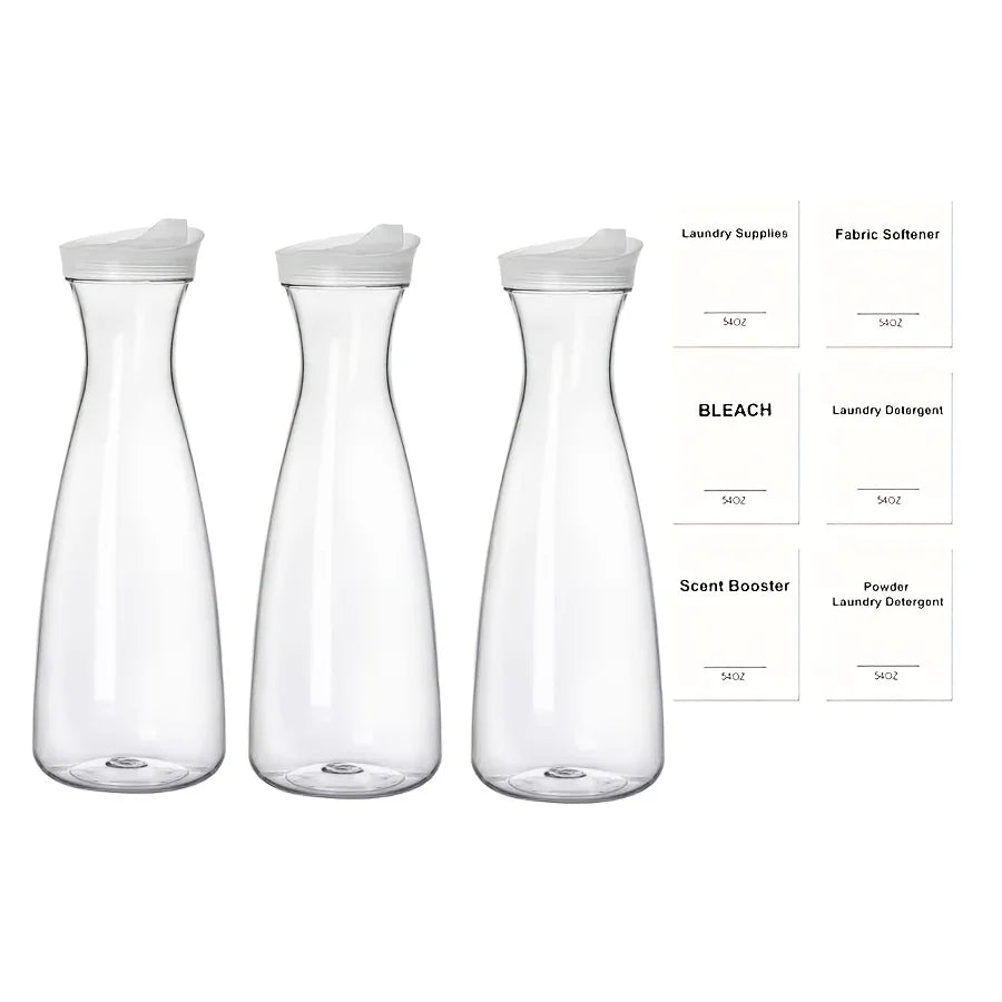 Clear 54oz Laundry Detergent Dispenser Set – PS Plastic Bottles for Soap, Softener, or Boosters