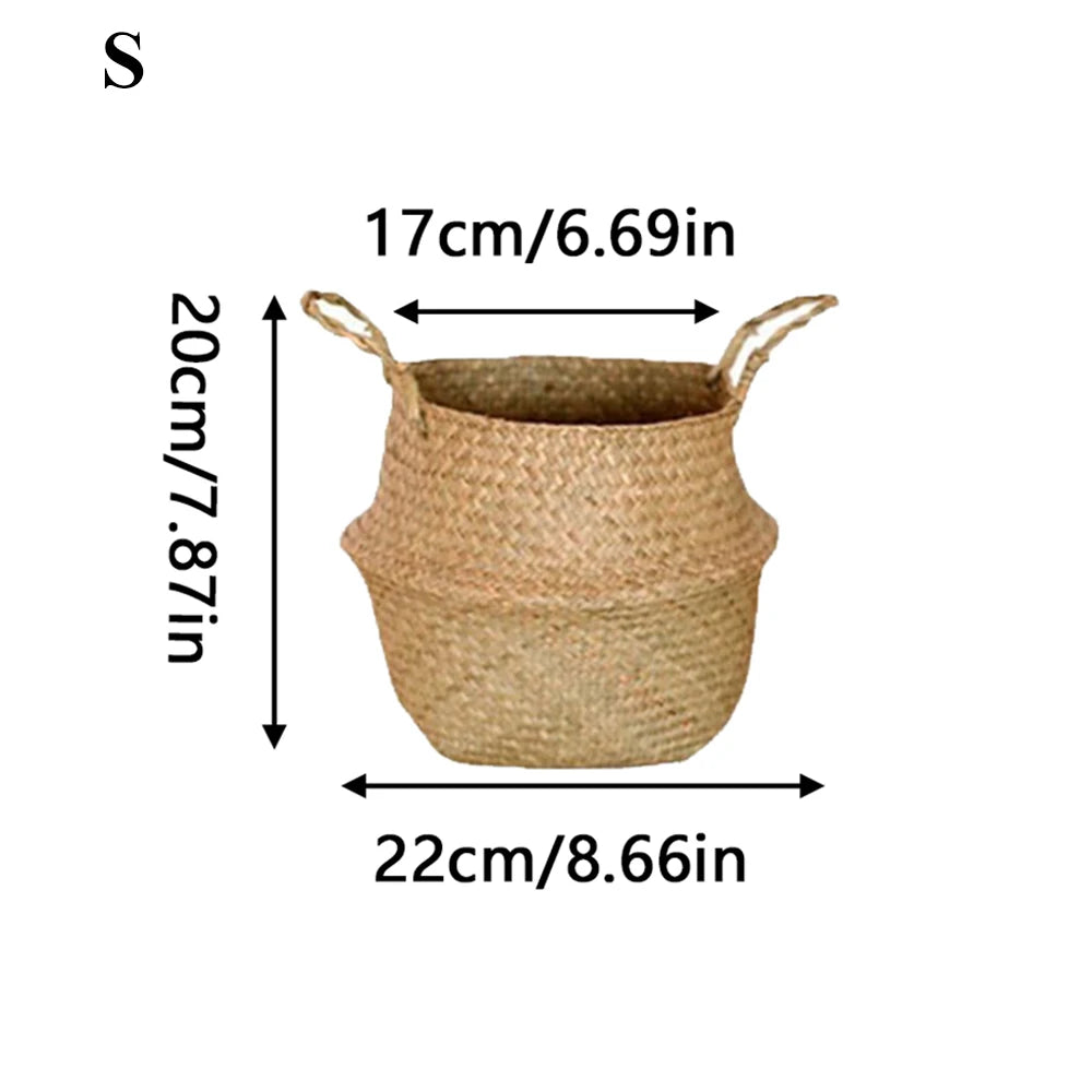 Handwoven Seagrass Plant Basket with Handles for Home Storage & Decor