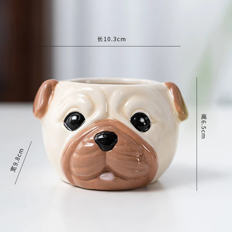 Marlow Dog Face Porcelain Mini Planter – Desktop Animal Pot