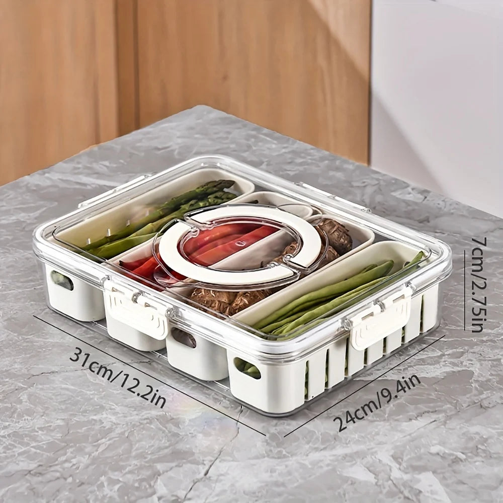 Divided Rotating Snack Tray with Lid for Fruit, Veggies, or Charcuterie