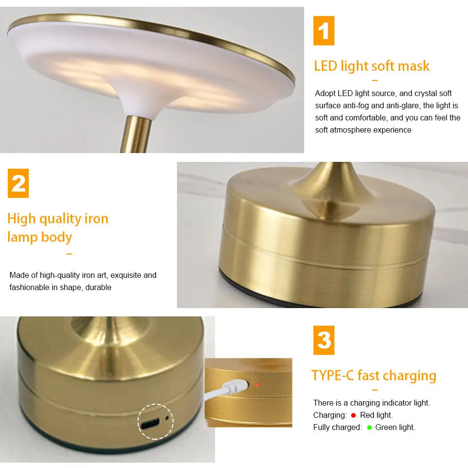 Marlo Rechargeable LED Touch Table Lamp – Dimmable Metal Accent Light for Bedside, Living Room & Cozy Corners