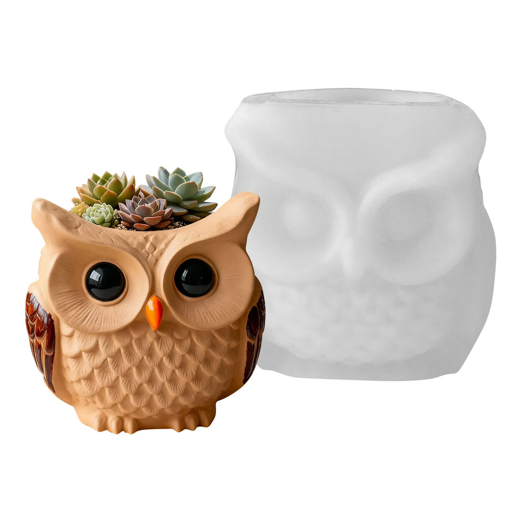 Owl Silicone Flower Pot Mold for DIY Plaster or Cement Planters
