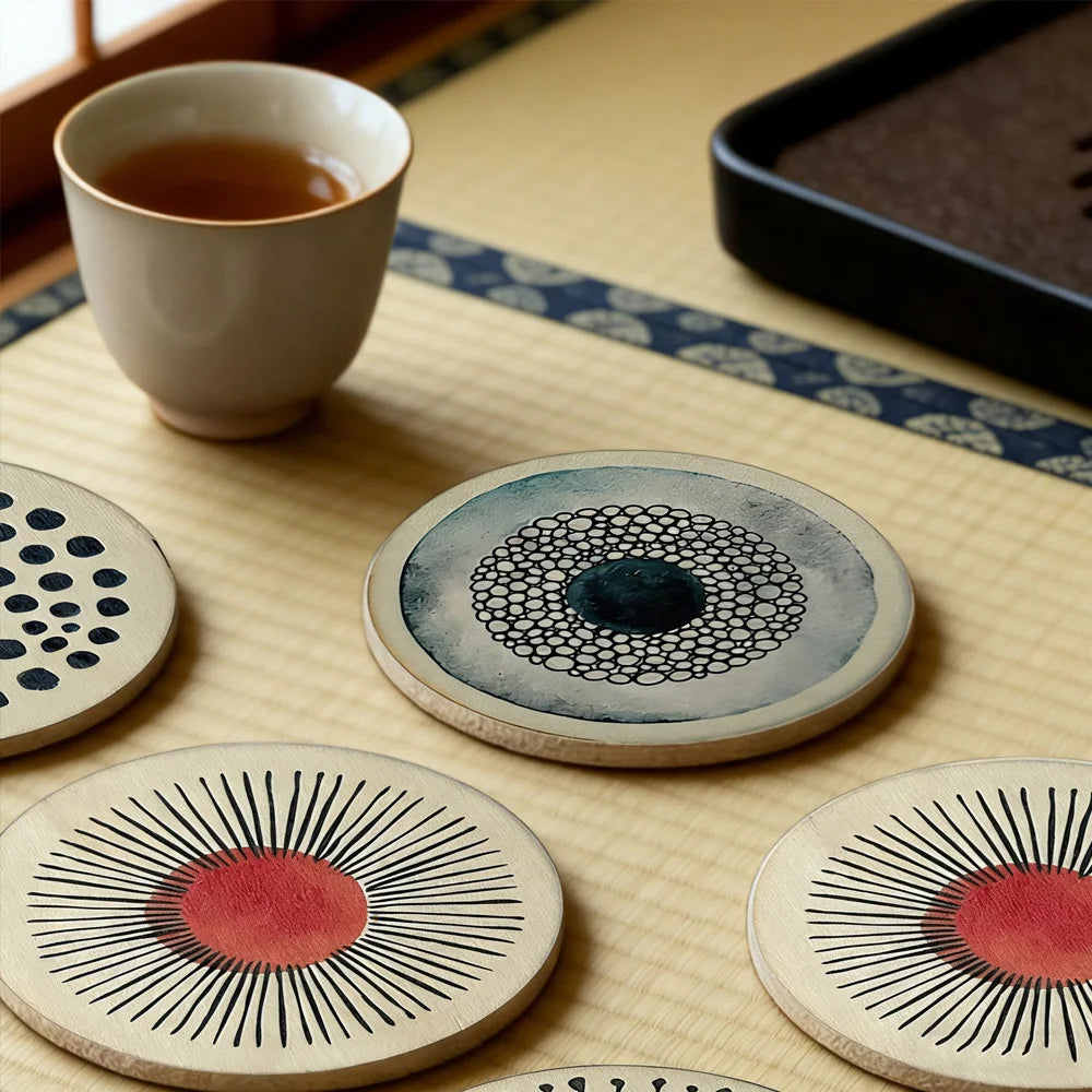 Moriyo Round Art Coaster Set – 6-Piece Heat Resistant Drink Coasters