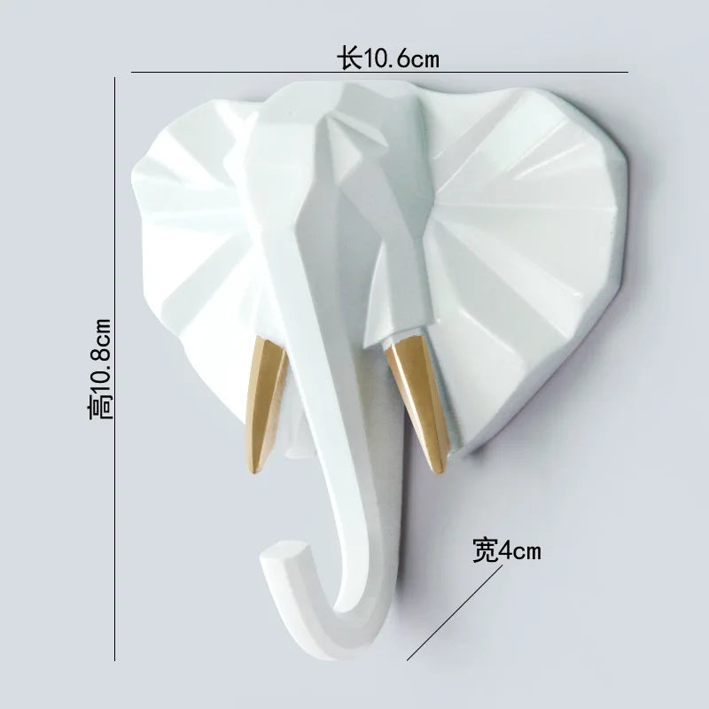 Low-Poly Animal Head Resin Wall Hook – Deer, Elephant, Rhino, or Unicorn Shape for Entryway, Bedroom, or Kids Room