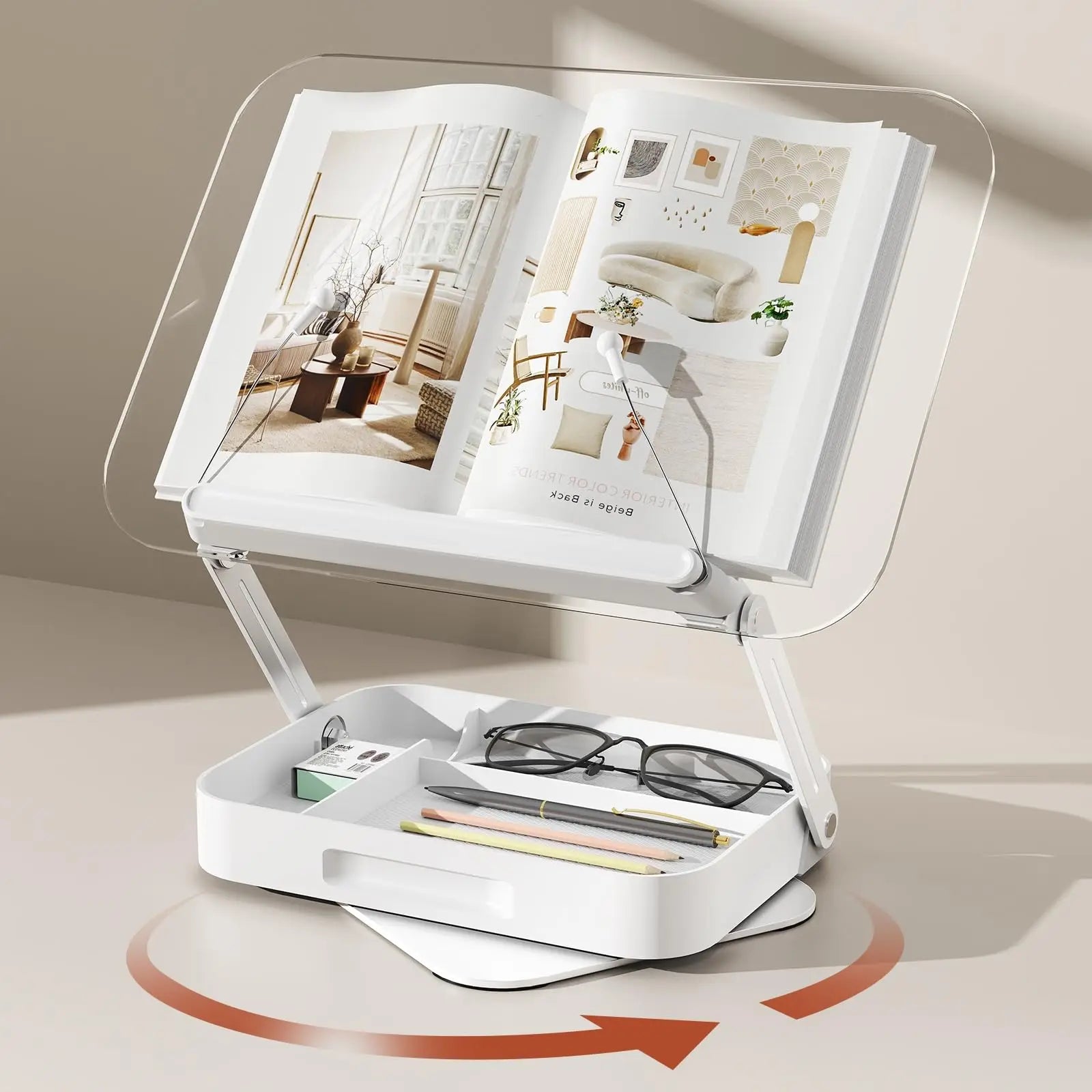 Acrylic Adjustable Book Stand with 360° Swivel Base