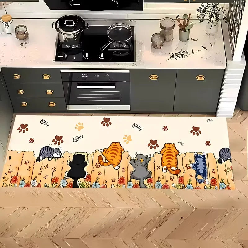 Cat Paw Print Non-Slip Kitchen Mat – Soft Polyester Rug for Cat Lovers