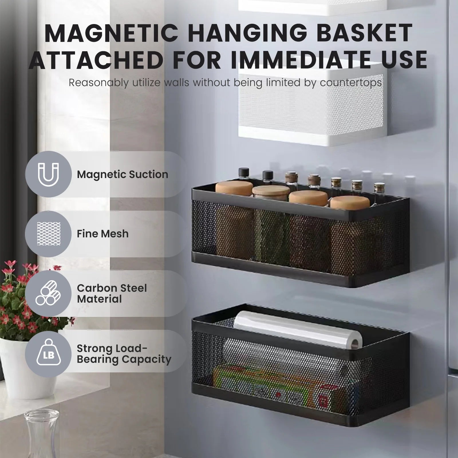 Magnetic Metal Storage Basket for Fridge, Laundry, or Small Kitchen