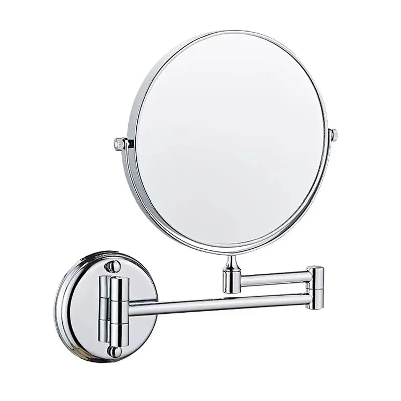 Silver wall mounted retractable makeup mirror, double-sided and adjustable