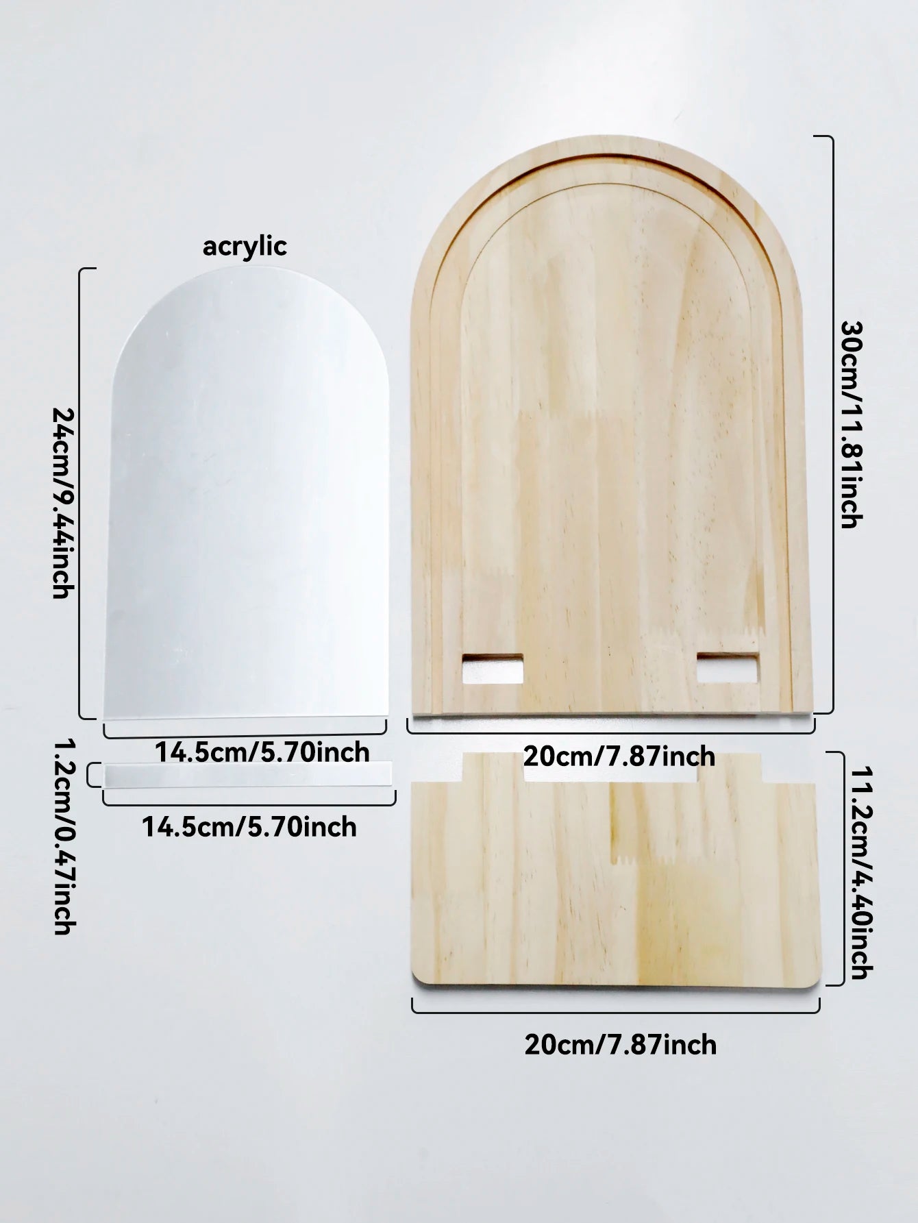 Hayden Arched Wall Mirror with Natural Wood Shelf