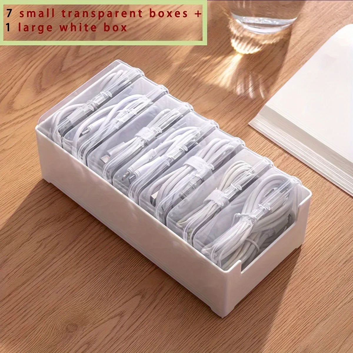 Clear Compartment Cable Organizer Box for Desk and Drawer Storage