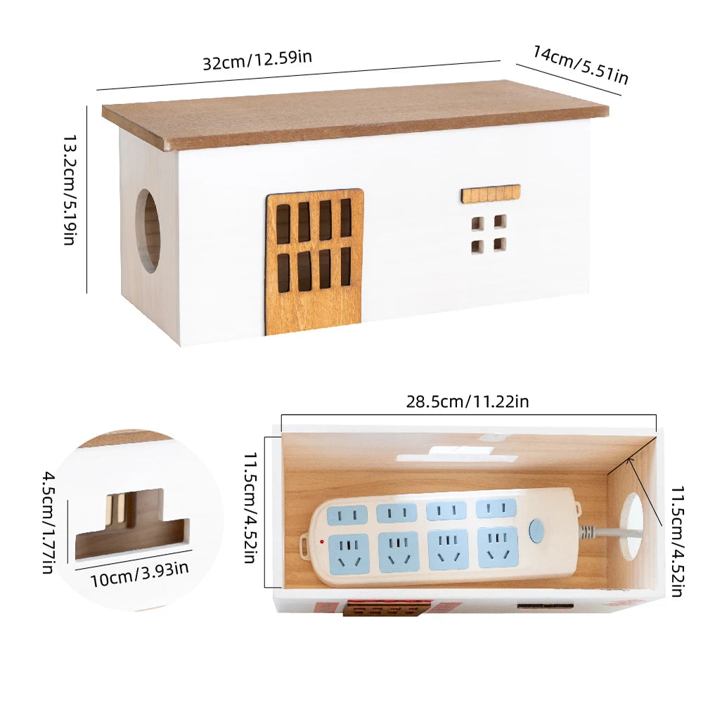 Wooden Cord Organizer Box – Cottage Design for Desk & TV Area