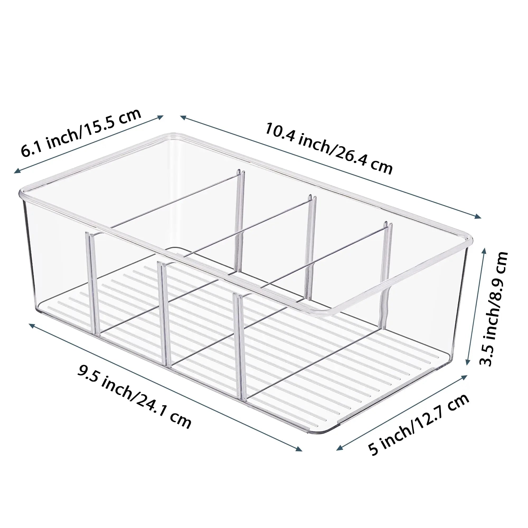 Clear 4-Compartment Pantry Organizer Bin with Removable Dividers for Kitchen, Fridge, or Cabinet