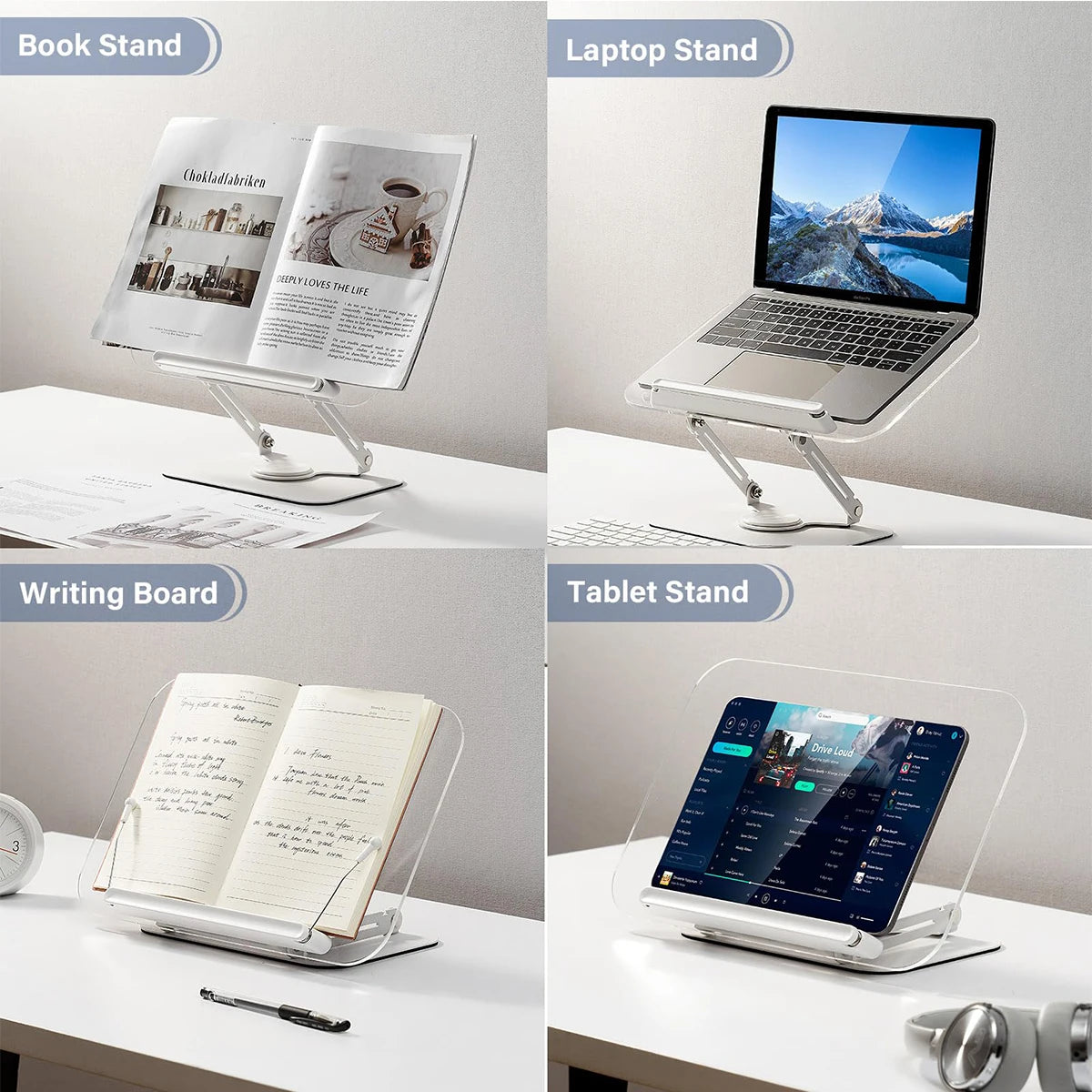 Adjustable Acrylic Book Stand with 360° Swivel Base