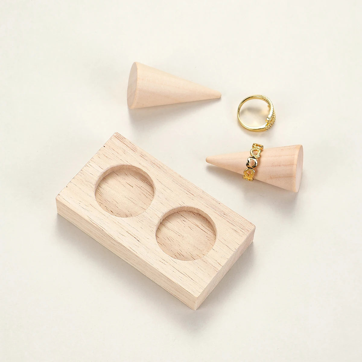 Oakley Natural Wood Ring Holder Stand – Desktop Jewelry Organizer