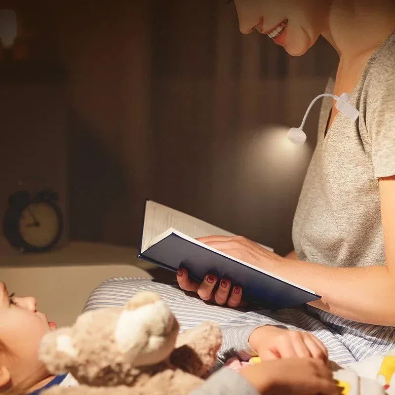 White Clip-On LED Book Light for Bedside & Portable Reading – Battery Powered, Adjustable Neck