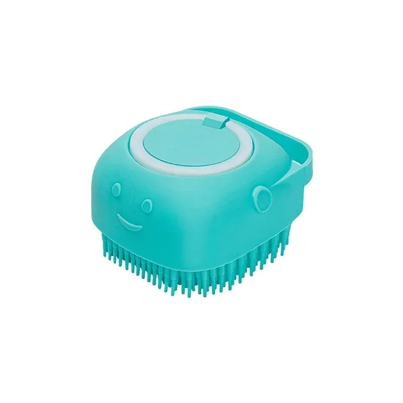 Dog & Cat Bathing Brush with Shampoo Dispenser and Rubber Bristles for Easy At-Home Pet Grooming