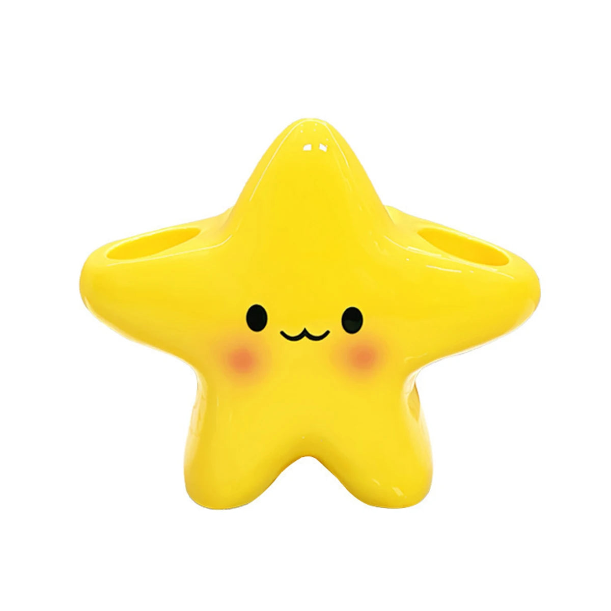 Sunny Star Freestanding Toothbrush Holder with Smiling Face for Bathroom Counter Organization – Yellow Plastic