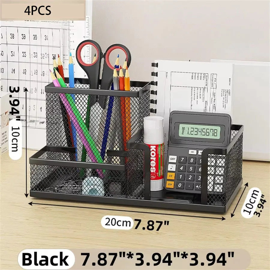 Mesh Desk Organizer with Pencil Holder, 3 Compartments, Black