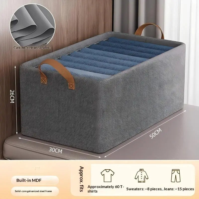 Stackable Foldable Fabric Storage Box with Handles for Closet & Wardrobe Organization – Neutral Beige or Gray, Multiple Sizes