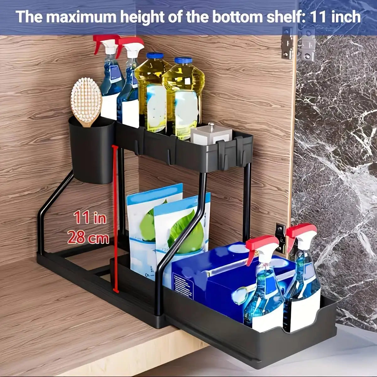 2-Tier Pull-Out Under Sink Organizer for Kitchen or Bathroom
