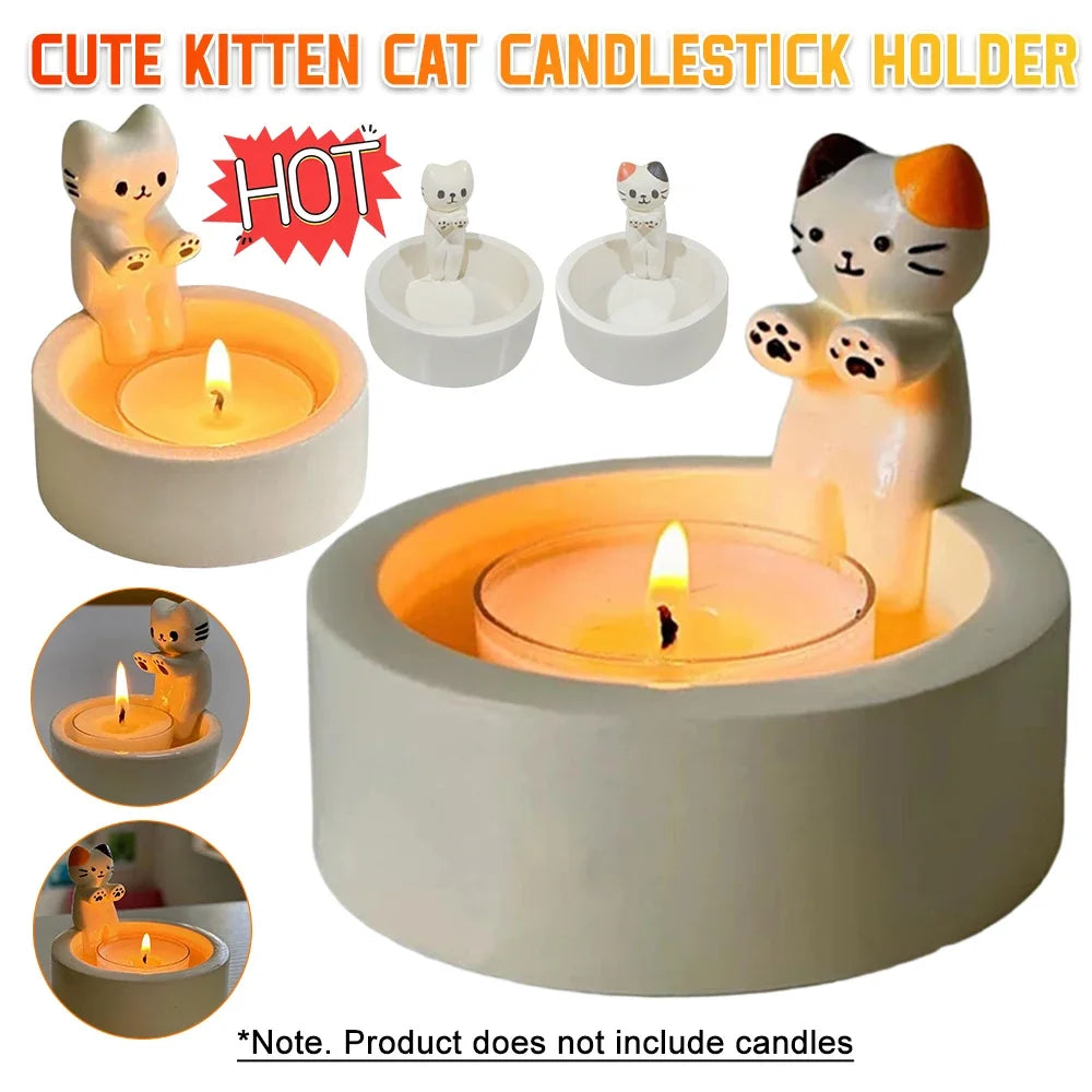 variety of cute kitten tealight candle holders shown with product designs