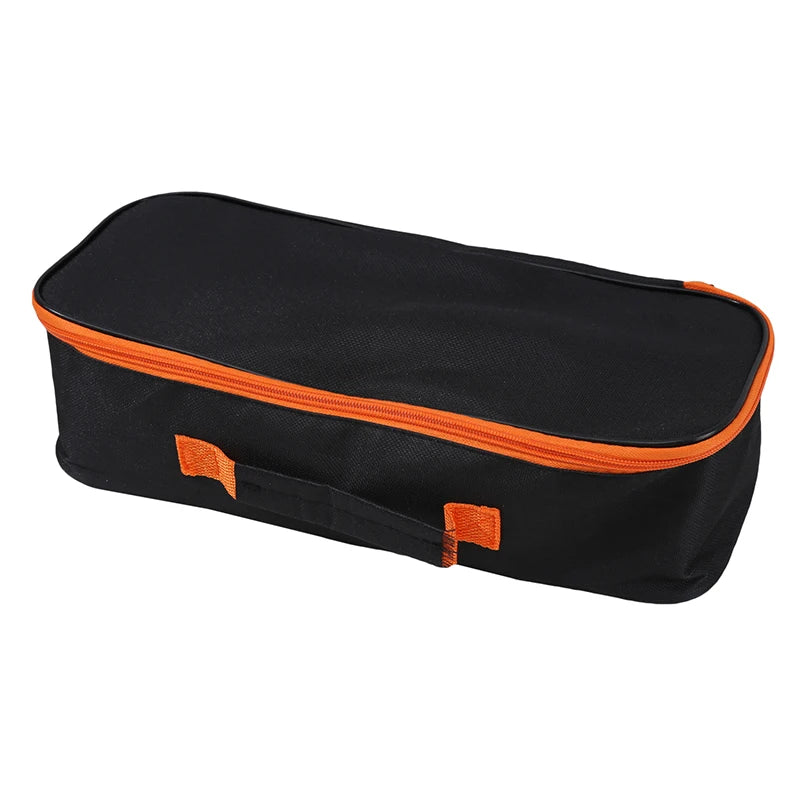 black polyester car trunk organizer bag with orange zipper and handle