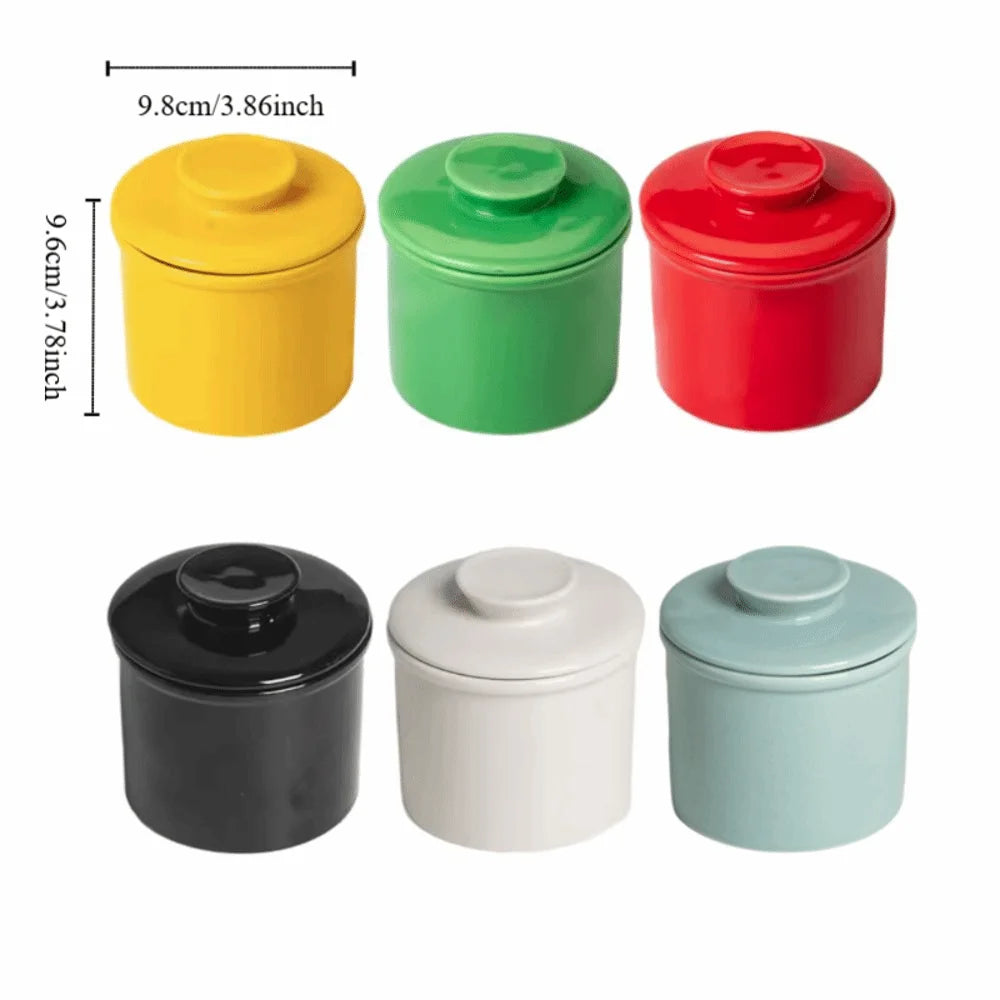 Solid Color Ceramic French Butter Crock with Lid