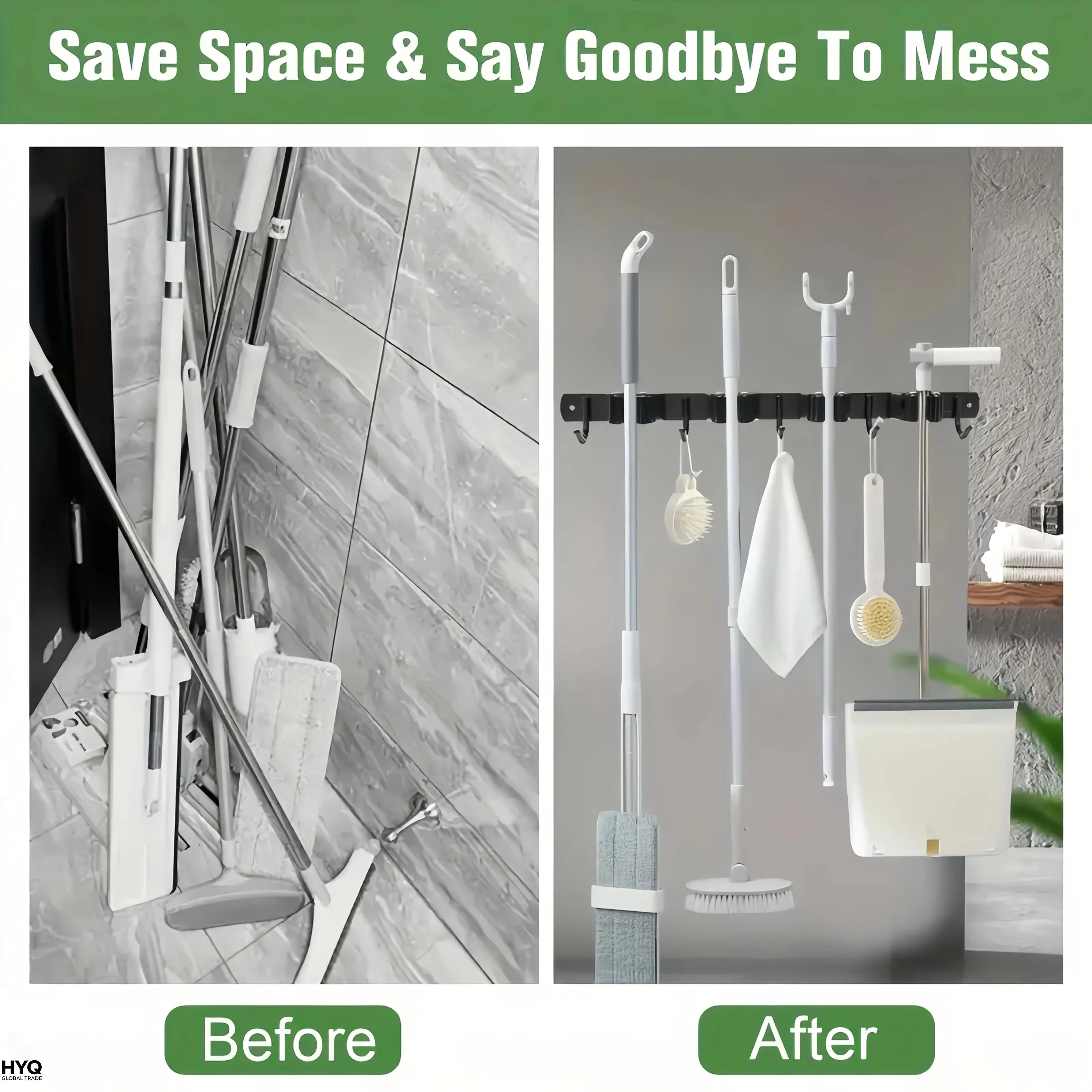 Wall-Mounted Metal Tool Rack with Hooks for Garage, Garden, or Utility Room