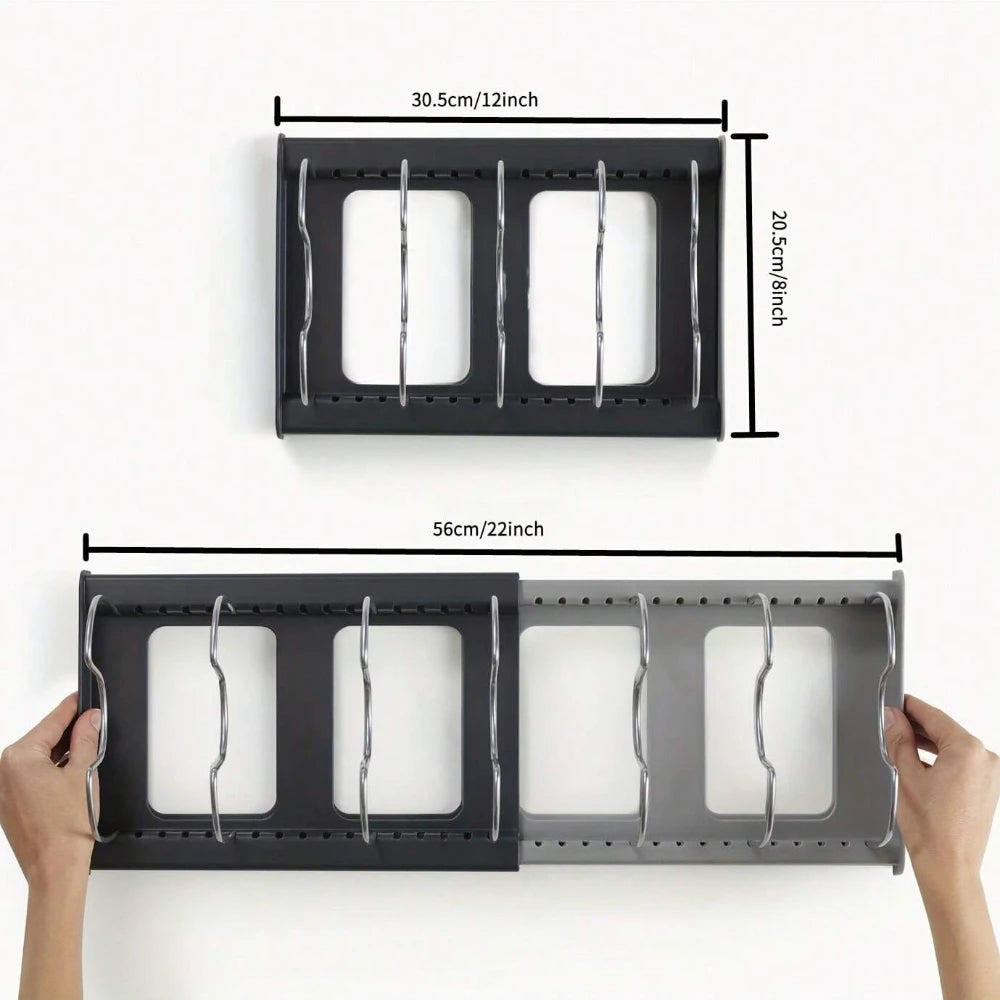 Expandable Pan & Lid Organizer Rack with 7 Dividers for Kitchen Cabinets and Drawers