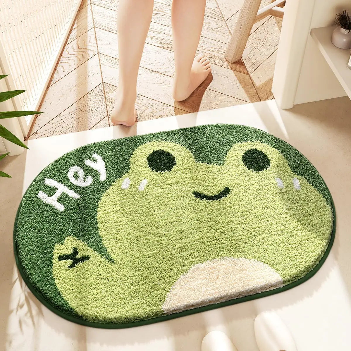 Kira Frog & Rabbit Animal Bath Mat – Soft Patterned Bathroom Rug