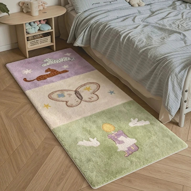 Dottie Patchwork Soft Fluffy Bedside Rug – Cozy Animal Print Bedroom Mat